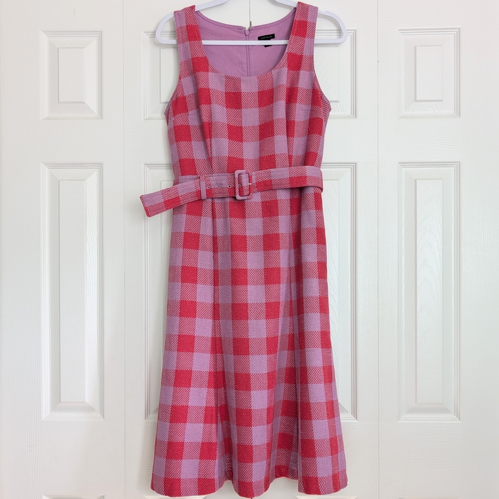 Sleeveless Plaid Dress with Flared Skirt